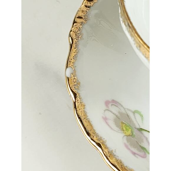 Cherry China Teacup Footed Saucer Floral Gardenias Gold Trim 30's Japan Vintage - Picture 5 of 14